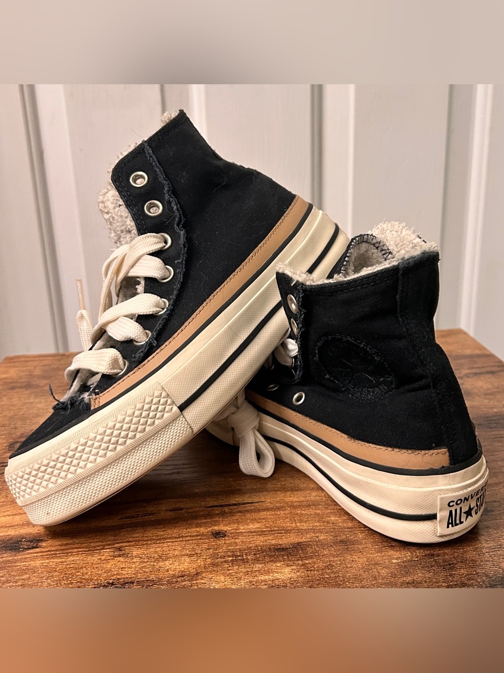 Converse W:7 Chuck Taylor All Star Raw Edge Platform High 'Black Champagne,great